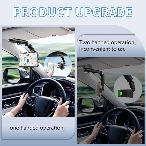 حامل موبايل للسيارة قابل للدوران يثبت على حاجب الشمس لمراة الرؤية الخلفية، مشبك حامل سيارة متعدد الوظائف [مشبك مطور لا يسقط أبدًا] يناسب جميع هواتف ايفون واندرويد الذكية in Kuwait