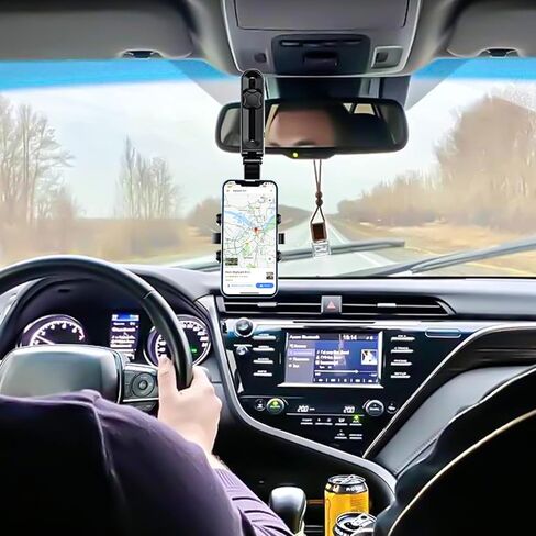حامل موبايل للسيارة قابل للدوران يثبت على حاجب الشمس لمراة الرؤية الخلفية، مشبك حامل سيارة متعدد الوظائف [مشبك مطور لا يسقط أبدًا] يناسب جميع هواتف ايفون واندرويد الذكية in Kuwait