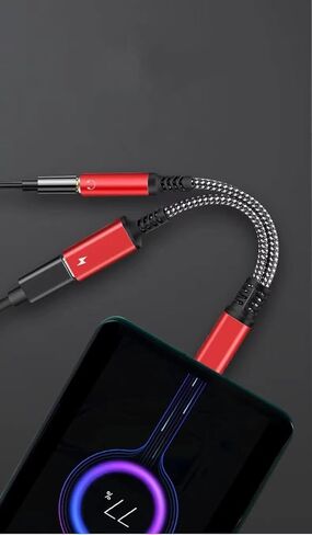 EARLA TEC USB C to 3.5mm Audio Jack and PD Charger Adapter Cable, 2-in-1 Splitter Cord Type C to 3.5 mm Headphones Aux with 60W Fast Charging Port Wire in Kuwait