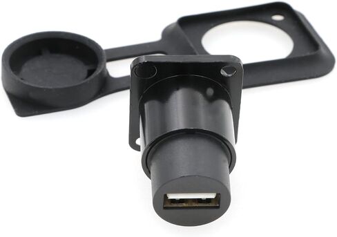 SZRMCC USB 2.0 Panel Mount Connector 2pcs USB Female Socket Waterproof Cable Coupler Pass Through Connector Extension Adapter with Dust Cap (Square 1pcs, Black) in Kuwait