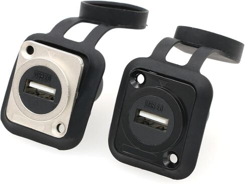 SZRMCC USB 2.0 Panel Mount Connector 2pcs USB Female Socket Waterproof Cable Coupler Pass Through Connector Extension Adapter with Dust Cap (Square 1pcs, Black) in Kuwait