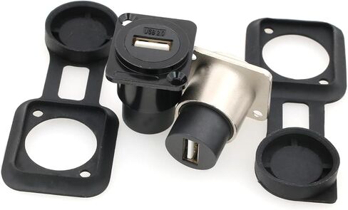 SZRMCC USB 2.0 Panel Mount Connector 2pcs USB Female Socket Waterproof Cable Coupler Pass Through Connector Extension Adapter with Dust Cap (Square 1pcs, Black) in Kuwait