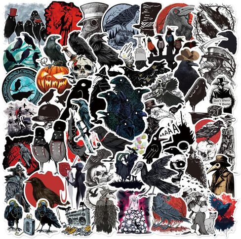 100PCS Crow Sticker, Waterproof Vinyl Horror Crow Stickers Pack for Water Bottle Laptop Phone Case Scrapbook Luggage Skateboard Decals in Kuwait
