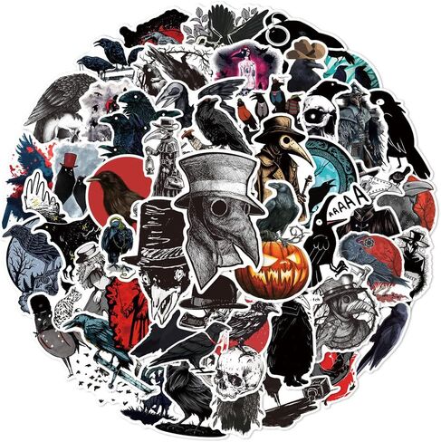 100PCS Crow Sticker, Waterproof Vinyl Horror Crow Stickers Pack for Water Bottle Laptop Phone Case Scrapbook Luggage Skateboard Decals in Kuwait