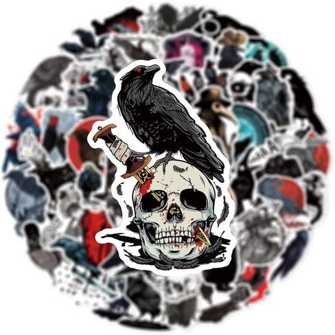 100PCS Crow Sticker, Waterproof Vinyl Horror Crow Stickers Pack for Water Bottle Laptop Phone Case Scrapbook Luggage Skateboard Decals in Kuwait