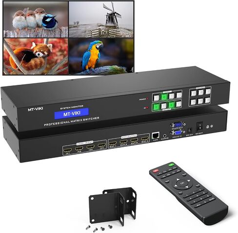 MT-VIKI 4K HDMI Matrix Switch 8X8 يدعم واجهة المستخدم الرسومية على الويب مع جهاز تحكم عن بعد بالأشعة تحت الحمراء، 4K عند 30 هرتز، صوت ستيريو 3.5 مم، محول ومقسم على حامل، EDID، RS232، منفذ LAN in Kuwait