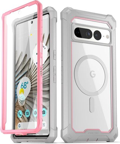 حافظة Poetic Guardian MagPro لهاتف Google Pixel 7 Pro، [متوافقة مع MagSafe] [تم اختبار السقوط بدرجة ميل 20 قدمًا]، واقي شاشة مدمج يعمل مع معرف بصمة الإصبع، حافظة متينة هجينة لكامل الجسم، وردي/شفاف in Kuwait