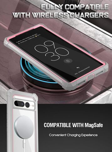 حافظة Poetic Guardian MagPro لهاتف Google Pixel 7 Pro، [متوافقة مع MagSafe] [تم اختبار السقوط بدرجة ميل 20 قدمًا]، واقي شاشة مدمج يعمل مع معرف بصمة الإصبع، حافظة متينة هجينة لكامل الجسم، وردي/شفاف in Kuwait
