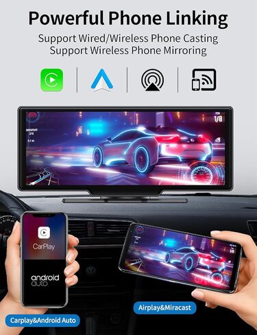 ستيريو سيارة محمول 9.3 بوصة مع كاميرا داش 4K قابلة للتعديل، ADAS، Apple Carplay اللاسلكي وAndroid Auto، مرآة للهاتف بدون استخدام اليدين بشاشة تعمل باللمس in Kuwait