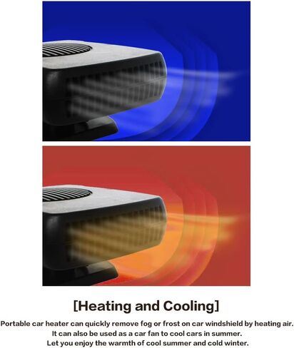 Rsept Car Heater Fan,12V 2 in 1 Fast Heating & Cooling Function Defrosting Electric Heater Fan,with Cigarette Lighter Plug,360 Degree Rotary Portable Car Windshield Heater for Fast Heating Defrost in Kuwait