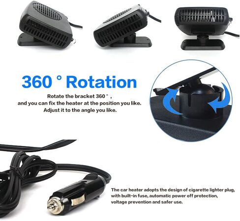 Rsept Car Heater Fan,12V 2 in 1 Fast Heating & Cooling Function Defrosting Electric Heater Fan,with Cigarette Lighter Plug,360 Degree Rotary Portable Car Windshield Heater for Fast Heating Defrost in Kuwait