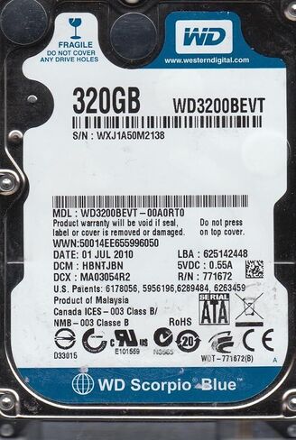 قرص صلب سكوربيو WD3200BEVT-00A0RT0 ويسترن ديجيتال 320GB 5400RPM SATA 3.0 Gbps 2.5 انش من سكوربيو in Kuwait