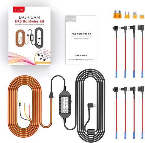 مجموعة أسلاك VIOFO HK3 مع 8 قطع مجموعة كاملة من صمامات الدائرة، منفذ USB صغير، لكاميرا A119V3/A129 Duo/A129 Plus Duo/A129 Pro Duo Dash Cam in Kuwait