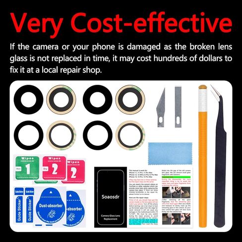 2PCS Soaosdr Original Back Rear Camera Lens Glass Replacement for iPhone 11 6.1 inch with Camera Glass Lens kit pre-Installed Adhesive+Reparing Toolkit+Installation Manual in Kuwait