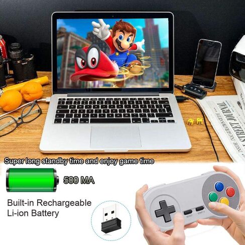 وحدة تحكم USB SNES لاسلكية من KIWITATA، وحدة تحكم لوحة ألعاب USB SNES الكلاسيكية القابلة لإعادة الشحن لأجهزة Windows PC MAC، Raspberry PI in Kuwait