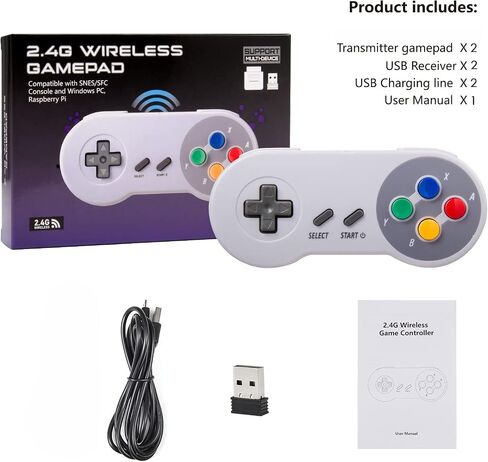وحدة تحكم USB SNES لاسلكية من KIWITATA، وحدة تحكم لوحة ألعاب USB SNES الكلاسيكية القابلة لإعادة الشحن لأجهزة Windows PC MAC، Raspberry PI in Kuwait
