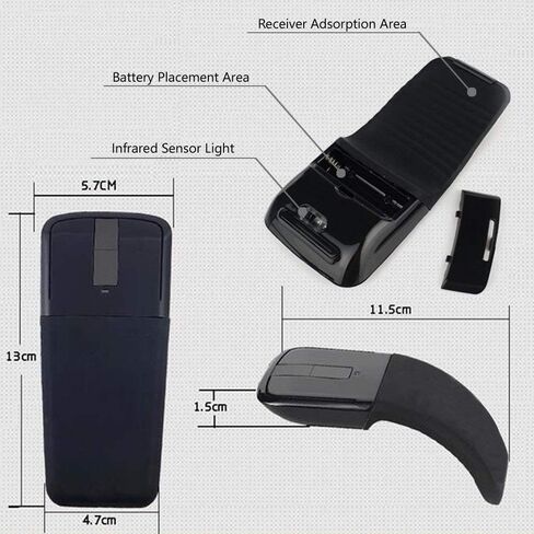 ماوس ضوئي جديد قابل للطي بتردد 2.4 جيجا هرتز يعمل باللمس مع مستقبل USB لاجهزة النوت بوك واللاب توب (اسود) in Saudi Arabia