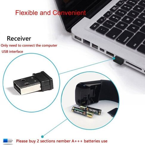 ماوس ضوئي جديد قابل للطي بتردد 2.4 جيجا هرتز يعمل باللمس مع مستقبل USB لاجهزة النوت بوك واللاب توب (اسود) in Saudi Arabia
