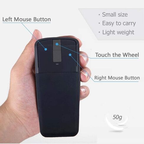 ماوس ضوئي جديد قابل للطي بتردد 2.4 جيجا هرتز يعمل باللمس مع مستقبل USB لاجهزة النوت بوك واللاب توب (اسود) in Saudi Arabia