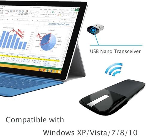 ماوس ضوئي جديد قابل للطي بتردد 2.4 جيجا هرتز يعمل باللمس مع مستقبل USB لاجهزة النوت بوك واللاب توب (اسود) in Saudi Arabia