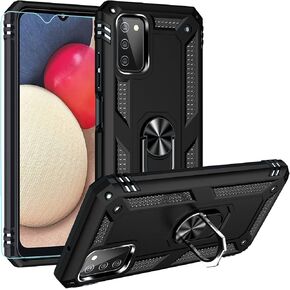 Galaxy A03S Case [Military-Grade 16ft Drop Tested] with HD Screen Protector, Magnetic Ring Holder & Kickstand, Black