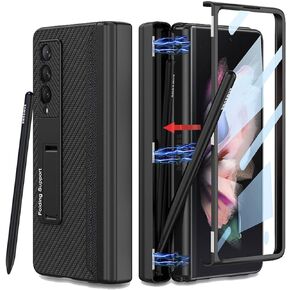 حافظة COCOING لهاتف Samsung Galaxy Z Fold 3 مع حامل قلم، غطاء مفصلي مدمج بفتحة قلم، مع واقي شاشة ودعامة قابلة للتعديل، حافظة جلدية لهاتف Galaxy Z Fold 3 (فضي) in Kuwait