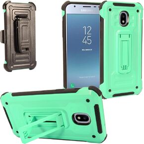 Z-GEN - Galaxy J3 2018 J3 Star/Achieve/Aura/Orbit, Sol3, Express Prime 3, Amp Prime 3, J3 V J3V 3rd Gen J337 - Belt Clip Holster Case for Samsung + Tempered Glass Screen Protector - ST3 Purple