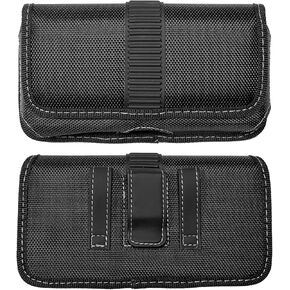 Nylon Cell Phone Holster for Alcatel Insight, Verso, Raven, Tetra, LG Aristo2/3, Galaxy S10e, iPhone SE (2020/2022) - Horizontal Case Canvas Waist Carrying Pouch with Belt Clip/Loops, Black