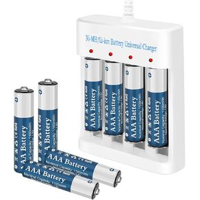 8 عبوات من بطاريات الليثيوم AAA القابلة لإعادة الشحن بقدرة 1.5 فولت مع شاحن (فتحة مستقلة ذات 4 فتحات)، بطارية ثلاثية طويلة الأمد بحجم 1100 مللي واط في الساعة in Kuwait