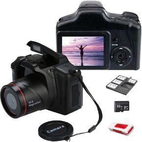 Acuvar Digital Camera, 16 MP Photo Camera Mini Digital SLR Camera, CMOS Sensor 2.4“ TFT LCD Compact with 32GB SD Card, Card Holder, Card Reader, 16X Digital Zoom Video for Children Adults Beginner