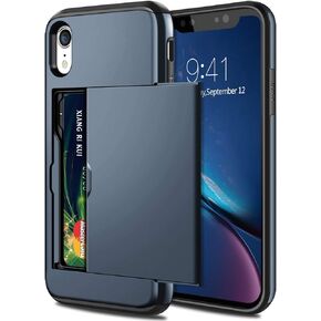 جراب SAMONPOW لهاتف iPhone XR، جراب محفظة هجين لهاتف iPhone XR، حامل بطاقات عالي التحمل، جراب هاتف iPhone XR، طبقة مزدوجة مضادة للخدش، غطاء ممتص الصدمات من المطاط الناعم لهاتف iPhone XR 6.1 بوصة أسود
