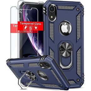 SunStory Compatible for iPhone XR Case with HD Screen Protector,iPhone XR Phone Case with Magnetic Ring Kickstand for iPhone XR 2018 (Black, iPhone XR)