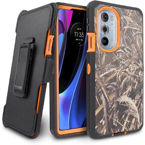 Jackpot Wireless مصمم لهاتف Motorola Edge + Plus 2022، Moto Edge Plus 5G UW 2022، حافظة هاتف Moto Edge 30 Pro مع واقي شاشة مدمج، حامل بمشبك حزام دوار (كحلي) in Kuwait