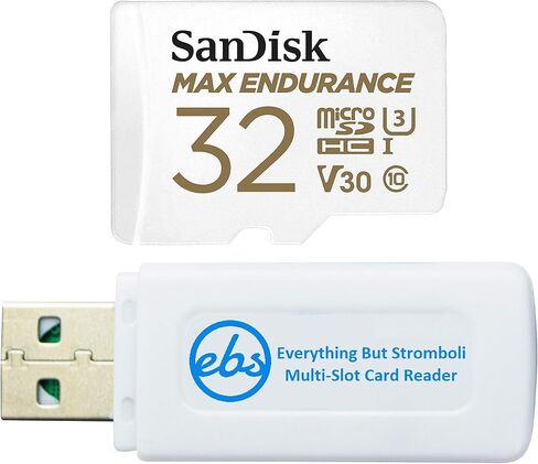 بطاقة ذاكرة ماكس انديورانس 32GB MicroSDHC من سانديسك لكاميرا وايز في 2، كاميرا وايز بان لنظام الامن المنزلي (SDSQQVR-032G-GN6IA) فئة 10 مع قارئ بطاقة ايفري ثينج بت سترومبولي MicroSD in Saudi Arabia