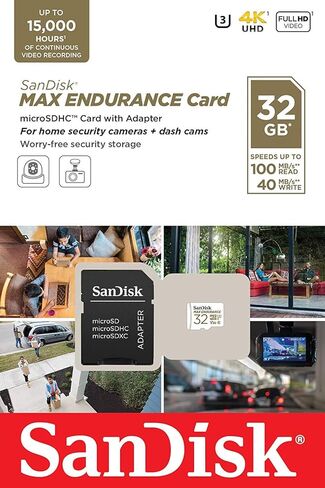 بطاقة ذاكرة ماكس انديورانس 32GB MicroSDHC من سانديسك لكاميرا وايز في 2، كاميرا وايز بان لنظام الامن المنزلي (SDSQQVR-032G-GN6IA) فئة 10 مع قارئ بطاقة ايفري ثينج بت سترومبولي MicroSD in Saudi Arabia