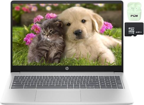 كمبيوتر محمول HP Chromebook مقاس 15.6 بوصة لطلاب الجامعات، معالج Intel 4-Core N200 (Beat i5-8250U)، ذاكرة وصول عشوائي DDR5 سعة 8 جيجابايت، تخزين 192 جيجابايت (64 جيجابايت eMMC + بطاقة SD 128 جيجابايت)، نظام تشغيل Chrome، رسومات UHD، فضي طبيعي، PCM in Kuwait