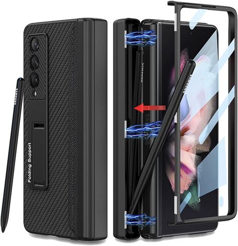 حافظة COCOING لهاتف Samsung Galaxy Z Fold 3 مع حامل قلم، غطاء مفصلي مدمج بفتحة قلم، مع واقي شاشة ودعامة قابلة للتعديل، حافظة جلدية لهاتف Galaxy Z Fold 3 (فضي) in Kuwait