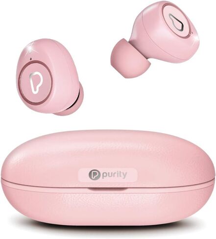 Purity True Wireless Earbuds with Immersive Sound, Bluetooth 5.0 Earphones in-Ear with Charging Case Stereo Calls/Built-in Microphones/IPX5 Sweatproof/Pumping Bass for Sports, Workout, Gym - Pink in Kuwait