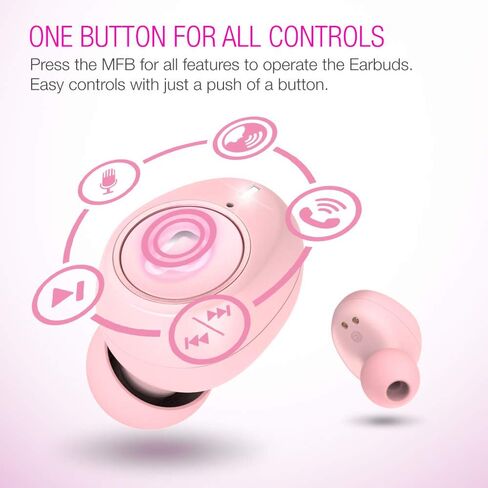 Purity True Wireless Earbuds with Immersive Sound, Bluetooth 5.0 Earphones in-Ear with Charging Case Stereo Calls/Built-in Microphones/IPX5 Sweatproof/Pumping Bass for Sports, Workout, Gym - Pink in Kuwait