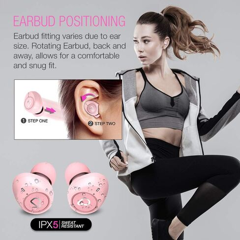 Purity True Wireless Earbuds with Immersive Sound, Bluetooth 5.0 Earphones in-Ear with Charging Case Stereo Calls/Built-in Microphones/IPX5 Sweatproof/Pumping Bass for Sports, Workout, Gym - Pink in Kuwait