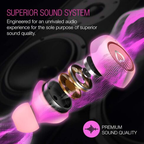 Purity True Wireless Earbuds with Immersive Sound, Bluetooth 5.0 Earphones in-Ear with Charging Case Stereo Calls/Built-in Microphones/IPX5 Sweatproof/Pumping Bass for Sports, Workout, Gym - Pink in Kuwait