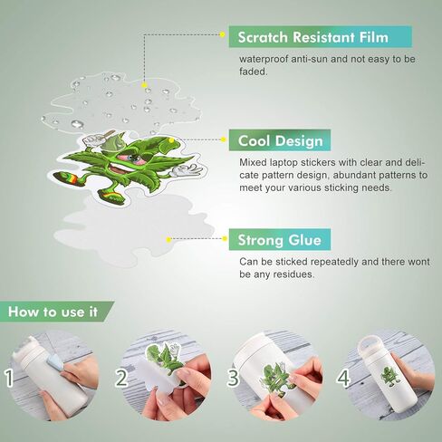 100 قطعة من ملصقات الأعشاب المضحكة ملصقات جرافيتي للأعشاب الخضراء لزجاجة المياه من الفينيل ملصقات أوراق مختلطة مقاومة للماء للهاتف والكمبيوتر المحمول والجيتار والأمتعة والدراجة in Kuwait