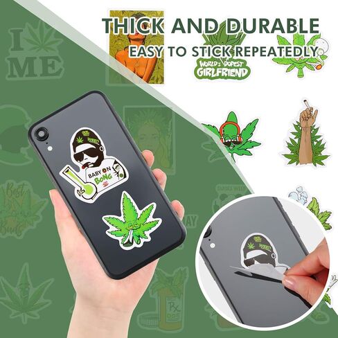 100 قطعة من ملصقات الأعشاب المضحكة ملصقات جرافيتي للأعشاب الخضراء لزجاجة المياه من الفينيل ملصقات أوراق مختلطة مقاومة للماء للهاتف والكمبيوتر المحمول والجيتار والأمتعة والدراجة in Kuwait