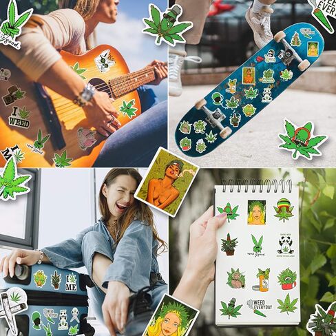 100 قطعة من ملصقات الأعشاب المضحكة ملصقات جرافيتي للأعشاب الخضراء لزجاجة المياه من الفينيل ملصقات أوراق مختلطة مقاومة للماء للهاتف والكمبيوتر المحمول والجيتار والأمتعة والدراجة in Kuwait