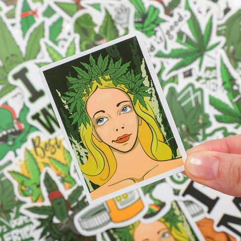 100 قطعة من ملصقات الأعشاب المضحكة ملصقات جرافيتي للأعشاب الخضراء لزجاجة المياه من الفينيل ملصقات أوراق مختلطة مقاومة للماء للهاتف والكمبيوتر المحمول والجيتار والأمتعة والدراجة in Kuwait