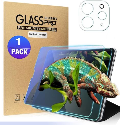 واقي شاشة من الزجاج المقوى المضاد للضوء الأزرق لجهاز iPad Pro 12.9 2022/2021/2020 (الجيل السادس/الخامس/الرابع) مع واقي عدسة الكاميرا، متوافق مع معرف الوجه ومضاد للخدش، طبقة زجاجية مقسى in Kuwait
