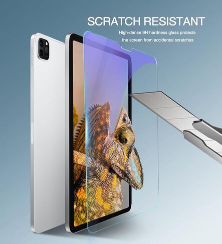 واقي شاشة من الزجاج المقوى المضاد للضوء الأزرق لجهاز iPad Pro 12.9 2022/2021/2020 (الجيل السادس/الخامس/الرابع) مع واقي عدسة الكاميرا، متوافق مع معرف الوجه ومضاد للخدش، طبقة زجاجية مقسى in Kuwait