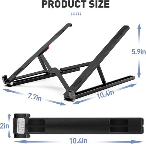 حامل لاب توب محمول قابل للتعديل مصنوع من خليط معدني من الالومنيوم قابل للطي وجيد التهوية لاجهزة ماك بوك ونوت بوك لون اسود in Kuwait