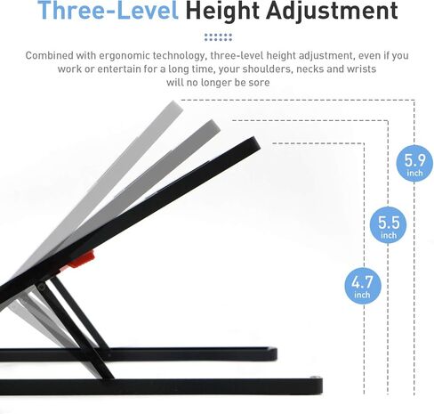 حامل لاب توب محمول قابل للتعديل مصنوع من خليط معدني من الالومنيوم قابل للطي وجيد التهوية لاجهزة ماك بوك ونوت بوك لون اسود in Kuwait
