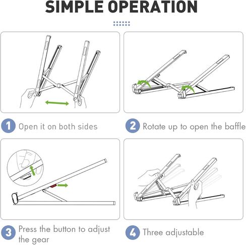 حامل لاب توب محمول قابل للتعديل مصنوع من خليط معدني من الالومنيوم قابل للطي وجيد التهوية لاجهزة ماك بوك ونوت بوك لون اسود in Kuwait